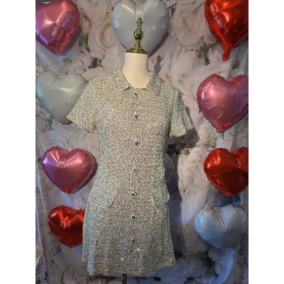 Anthro X Mable  Mini Dress, Size M, Silver‎ Collard - Picture 4 of 9